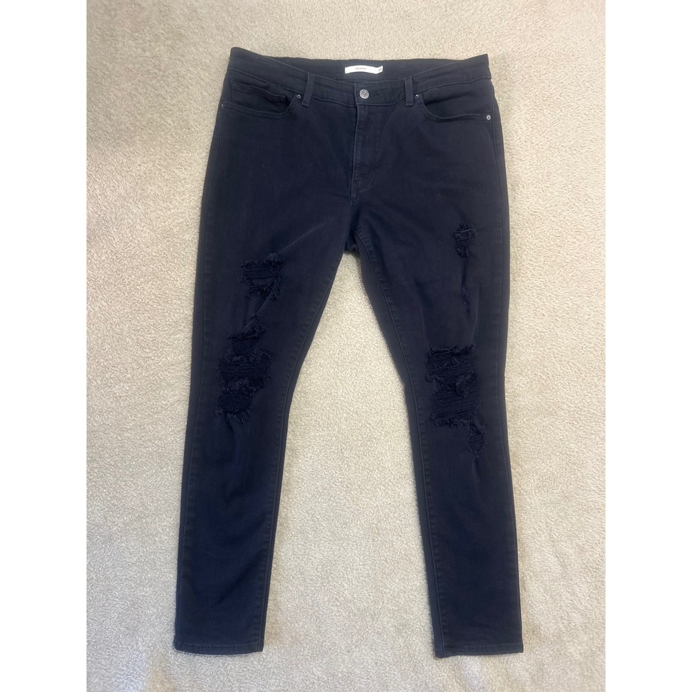 Levi's 711 Skinny Jeans Black Distressed Ripped Denim‎ Pants Womens Size 33